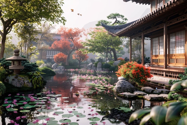 Foto uitstekende traditionele japanse tuin
