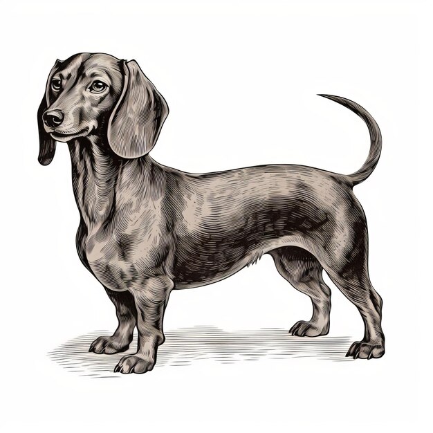 Foto uitstekende vintage dachshund tekening met gedetailleerde zilveren illustraties