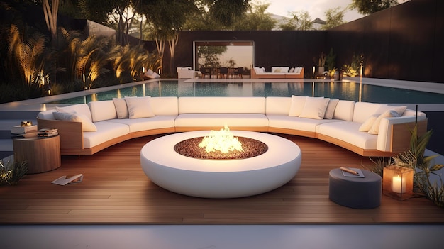 Uitstekende vuurplaats en meubels op moderne luxe Generative Ai