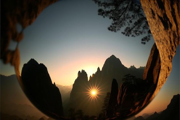 Uitzicht op bergketen bij zonsondergang generatieve ai