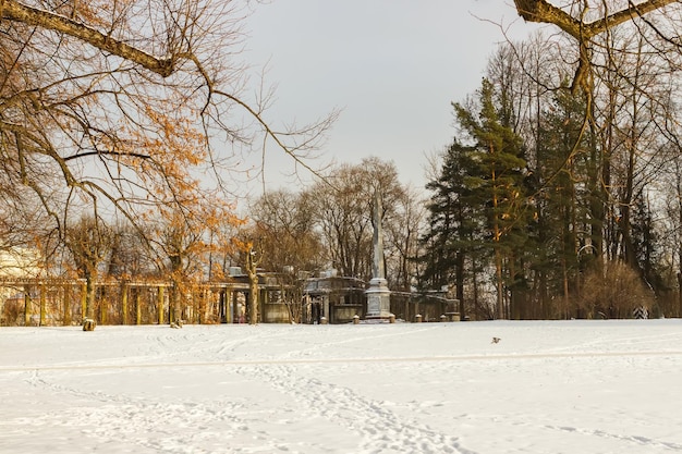 Uitzicht op Catherine Park in de winter op Pergola