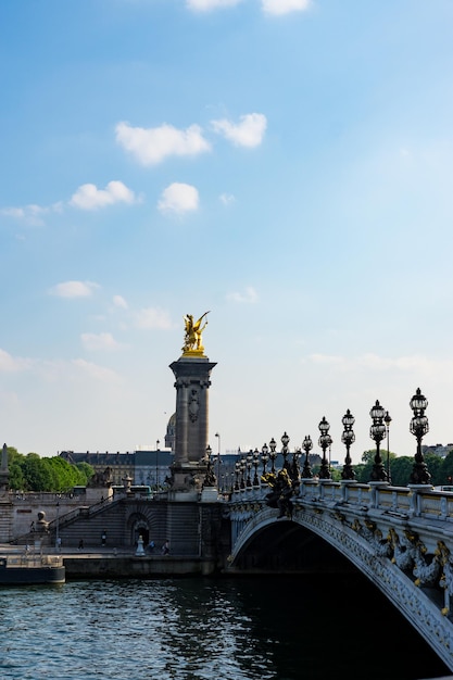 Uitzicht op de Alexander III-brug en de gouden beelden