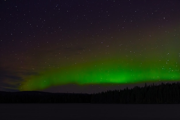 Uitzicht op de aurora borealis. Poollicht in de nachtelijke sterrenhemel boven het meer.