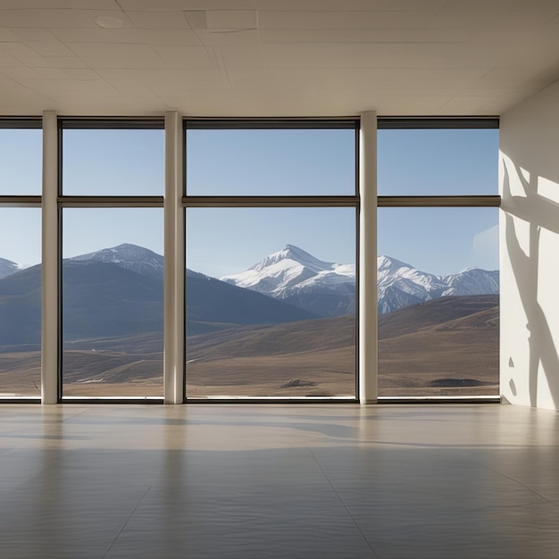 Uitzicht op de bergen in het raam van een luxe huis