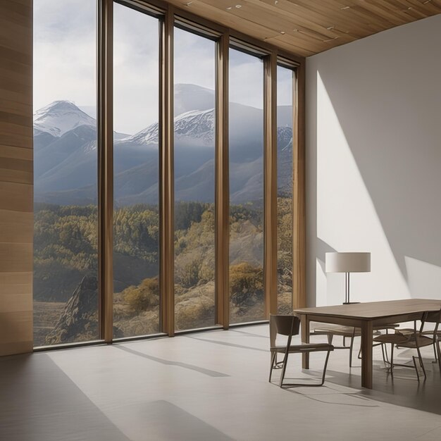 Uitzicht op de bergen in het raam van een luxe huis