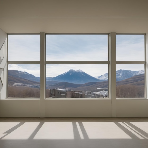 Uitzicht op de bergen in modern huis raam