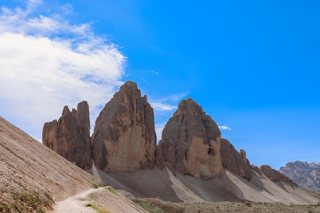 Uitzicht op de beroemde drie piek van Tre Cime di Lavaredo. Zuid-Tirol, Italië