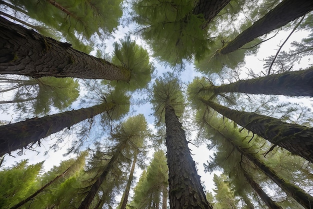 Uitzicht op de boomtoppen in een bos bij Port Renfrew, Brits-Columbia, Canada