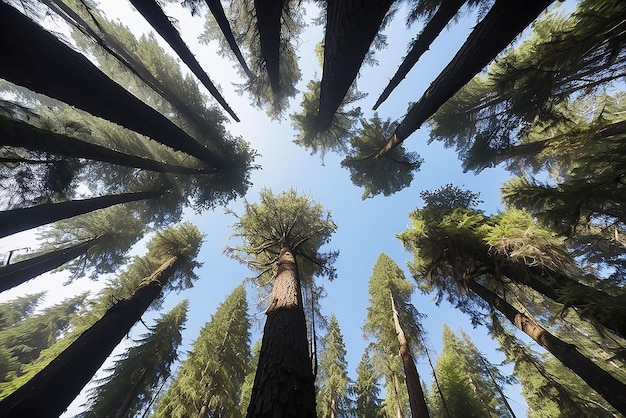 Uitzicht op de boomtoppen in een bos bij Port Renfrew, Brits-Columbia, Canada