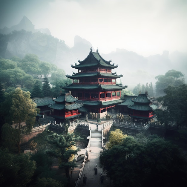 Uitzicht op de Chinese tempel