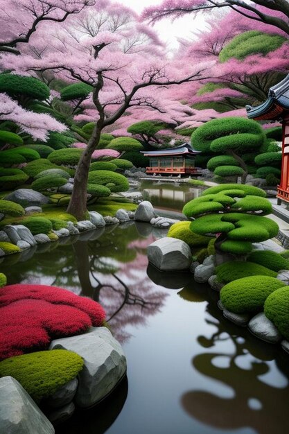 Uitzicht op de Japanse tuin vanaf de veranda