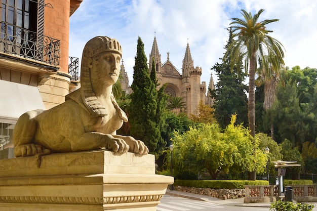 Uitzicht op de kathedraal van Santa Maria van Palma of La Seu in Palma de Mallorca