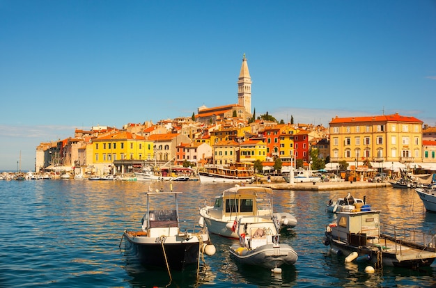 Uitzicht op de kleine stad Rovinj in Istrië, Kroatië