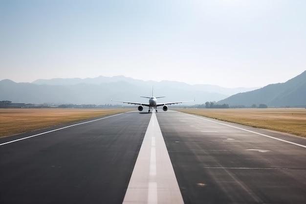 Uitzicht op de landingsbaan van de luchthaven en een start