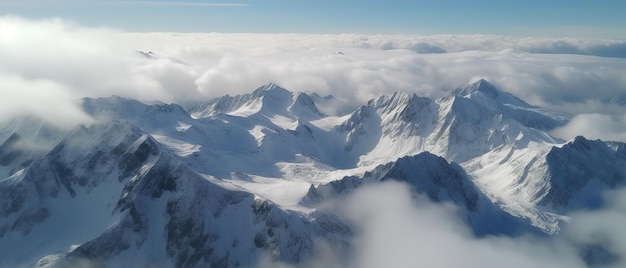 Uitzicht op de met sneeuw bedekte bergen Luchtfoto Panoramische opname Generatieve AI