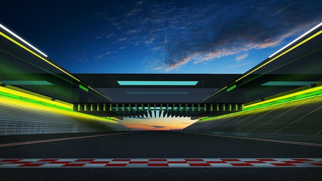 Uitzicht op de oneindige lege asfalt internationale race track.3d rendering