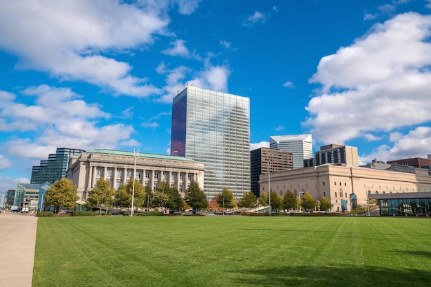 Uitzicht op de skyline van het centrum van Cleveland in Ohio, VS