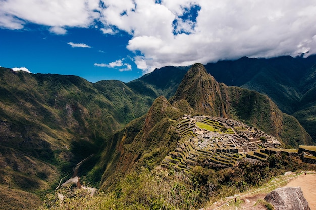 Uitzicht op de verloren Inca-stad Machu Picchu in de buurt van Cusco Peru