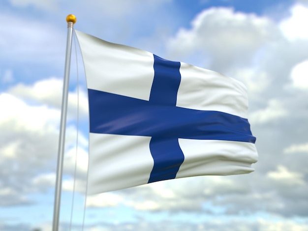 Uitzicht op de vlag van Finland in de wind