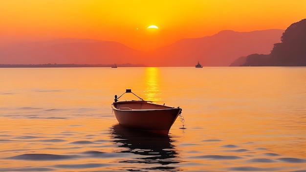 Uitzicht op een boot op het water bij zonsondergang