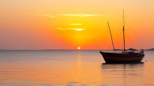 Uitzicht op een boot op het water bij zonsondergang