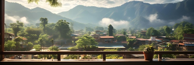uitzicht op een dorp vanaf een balkon Raam uitzicht vanuit schoolraam
