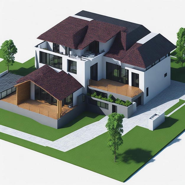 Uitzicht op een luxe 3D-huismodel