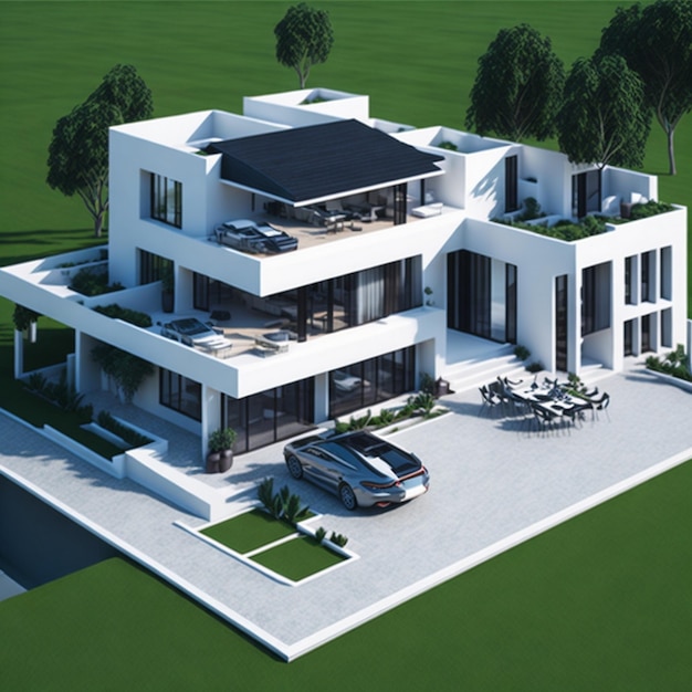 Uitzicht op een luxe 3D-huismodel