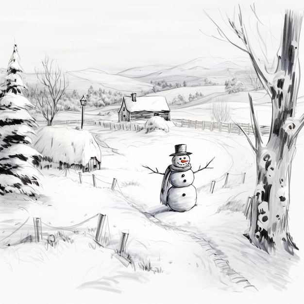 Foto uitzicht op een sneeuwman met een winterlandschap