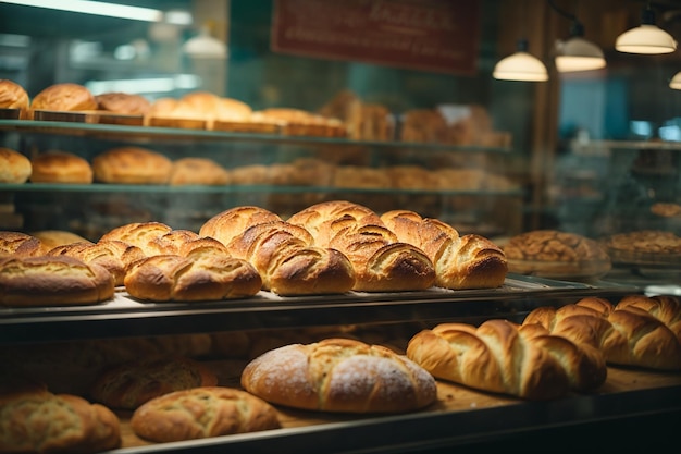 Uitzicht op heerlijk gebakken brood in de banketbakkerij