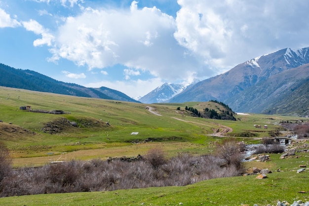 Uitzicht op het berglandschap in de lente in Kirgizië