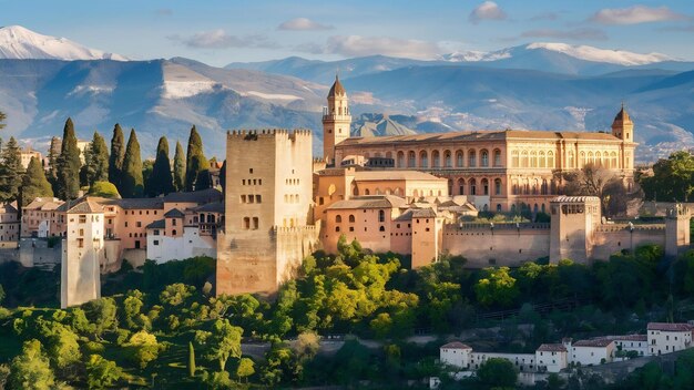 Uitzicht op het beroemde Alhambra-paleis in Granada vanuit de wijk Sacromonte