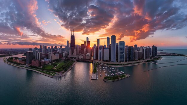 Uitzicht op het centrum van Chicago over het Lake Harbor-gebied