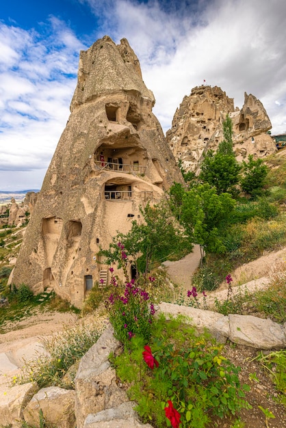 Uitzicht op het kasteel van uchisar in cappadocië