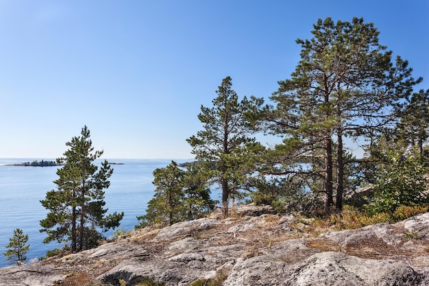 Uitzicht op het meer van Ladoga, Karelië, Rusland