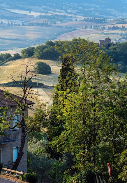 Uitzicht op het platteland vanaf Pienza Toscane Italië