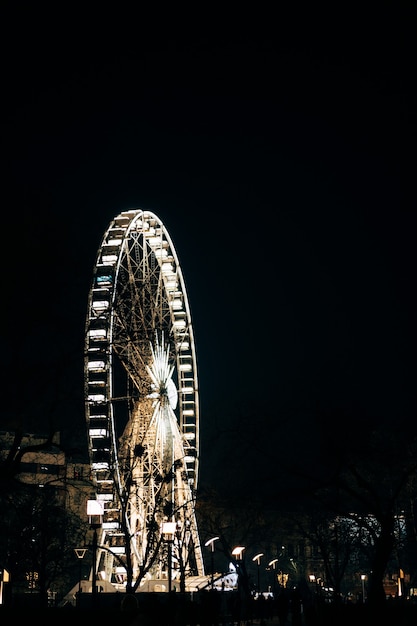 Uitzicht op het reuzenrad in boedapest met verlichting