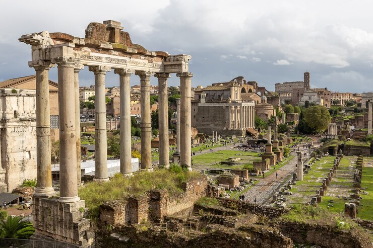 Uitzicht op het Romeinse forum Rome in de herfst