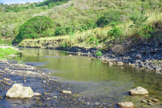 Uitzicht op rivier en bos in de somoto-canyon, Nicaragua