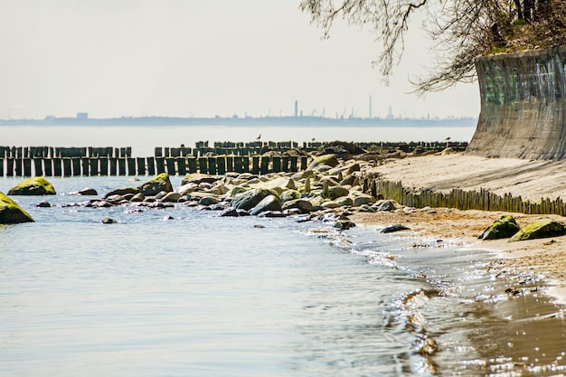 Uitzicht op schepen en zee in Gdynia