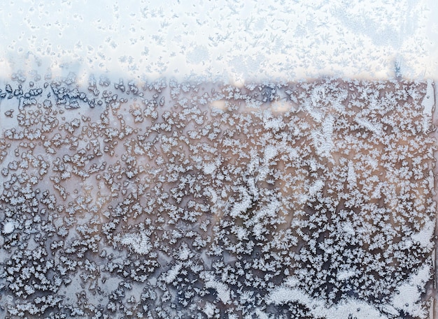 Uitzicht op stadspark door het besneeuwde raam