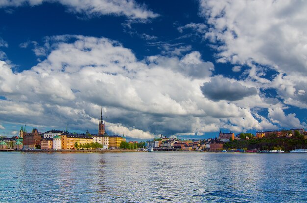 Uitzicht op Stockholm vanaf de toren van het stadhuis, reizen Zweden architectuur achtergrond