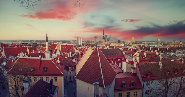 Uitzicht op Tallinn bij zonsondergang