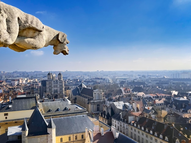 Uitzicht op waterspuwer op de top van het stadhuis van Dijon