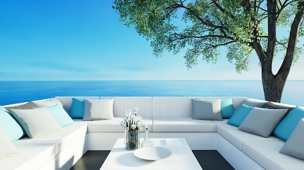 Uitzicht op zee Strand luxe leven Santorini eiland stijl 3D-rendering