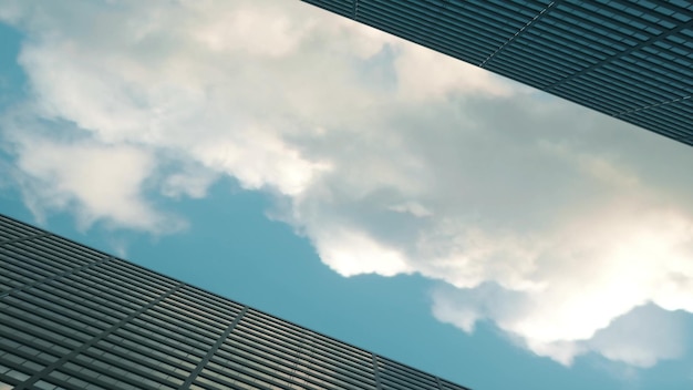 Uitzicht over kantoorwolkenkrabbers tegen een mooie blauwe wolken 3d illustratie