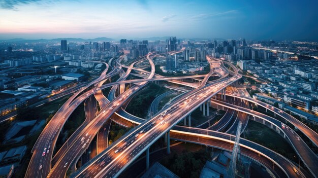 Uitzicht van boven op de snelweg Het wegverkeer is een belangrijke infrastructuur in Thailand