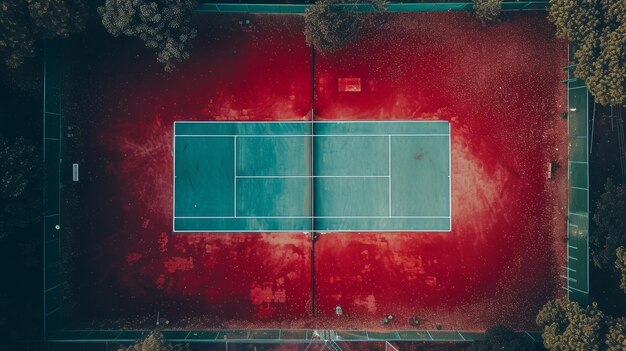 Uitzicht van boven op de tennisbaan