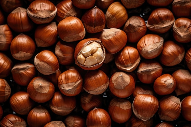 Uitzicht van bovenaf van dichtbij op veel hazelnoten