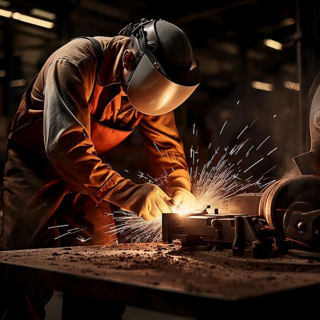 Uitzicht van een lasser aan het werk in een werkplaats